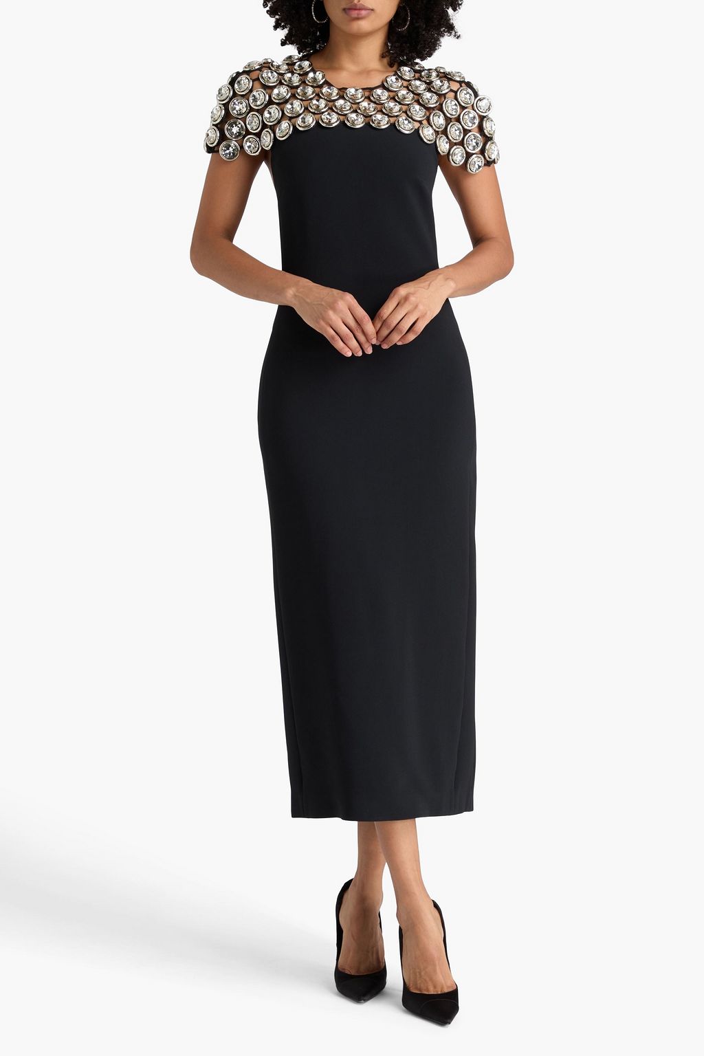 DAVID KOMA Crystal-embellished crepe midi dress