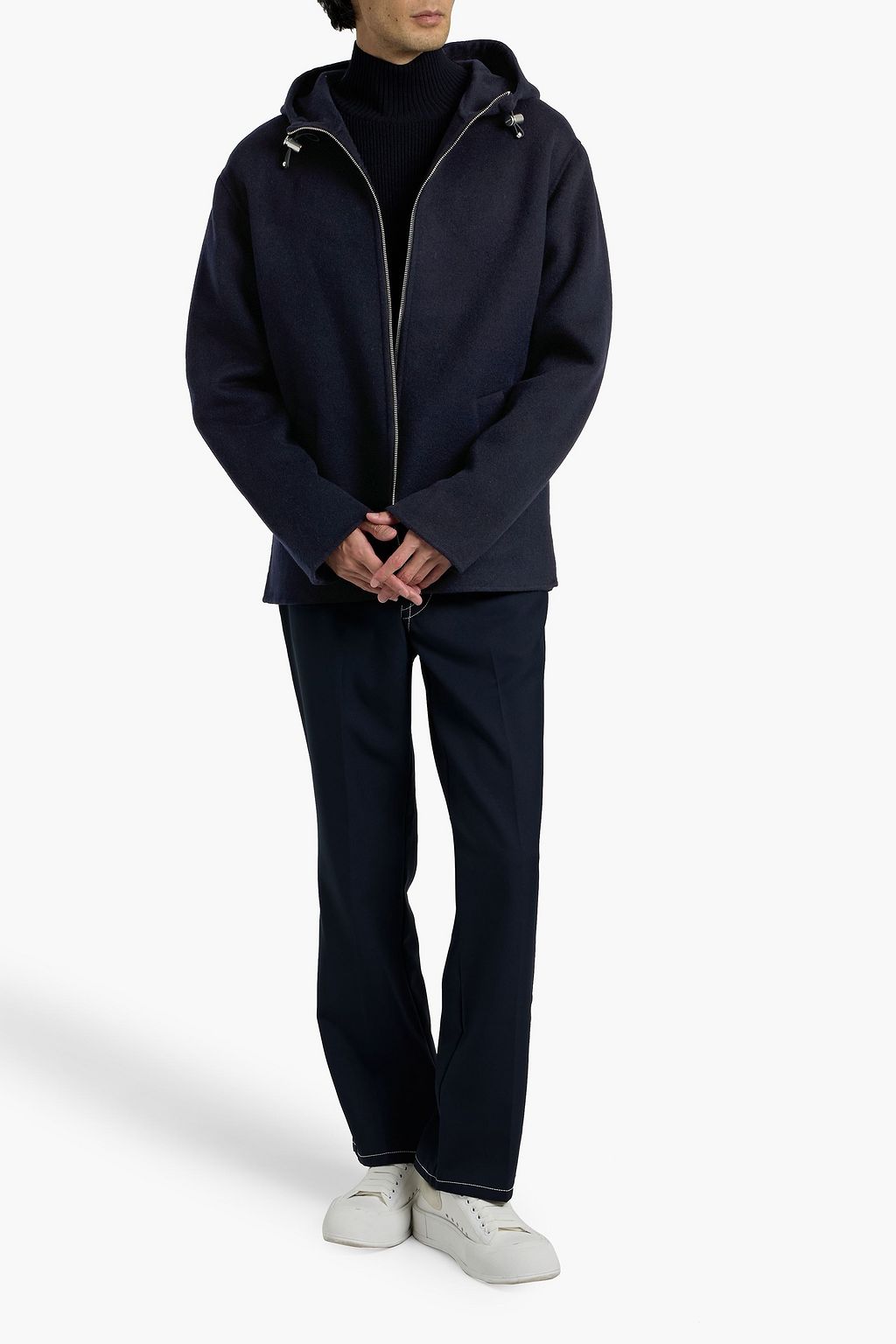 SANDRO Wool-blend felt hooded jacket