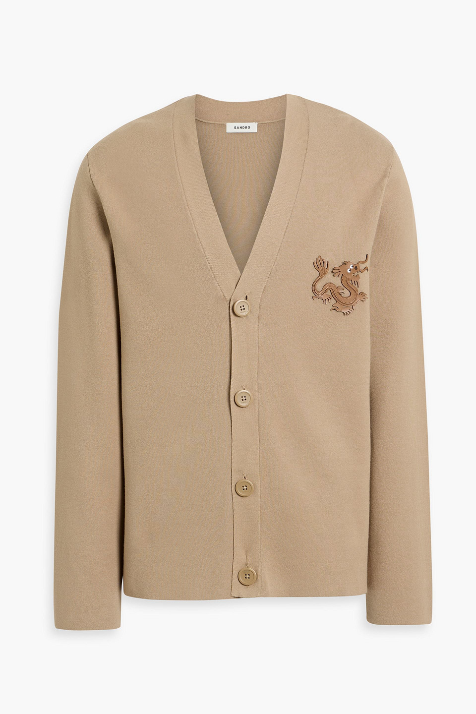 Sandro Appliquéd Knitted Cardigan In Brown