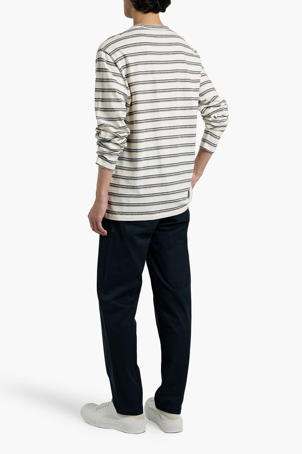 OFFICINE GÉNÉRALE Striped cotton and linen-blend jersey T-shirt
