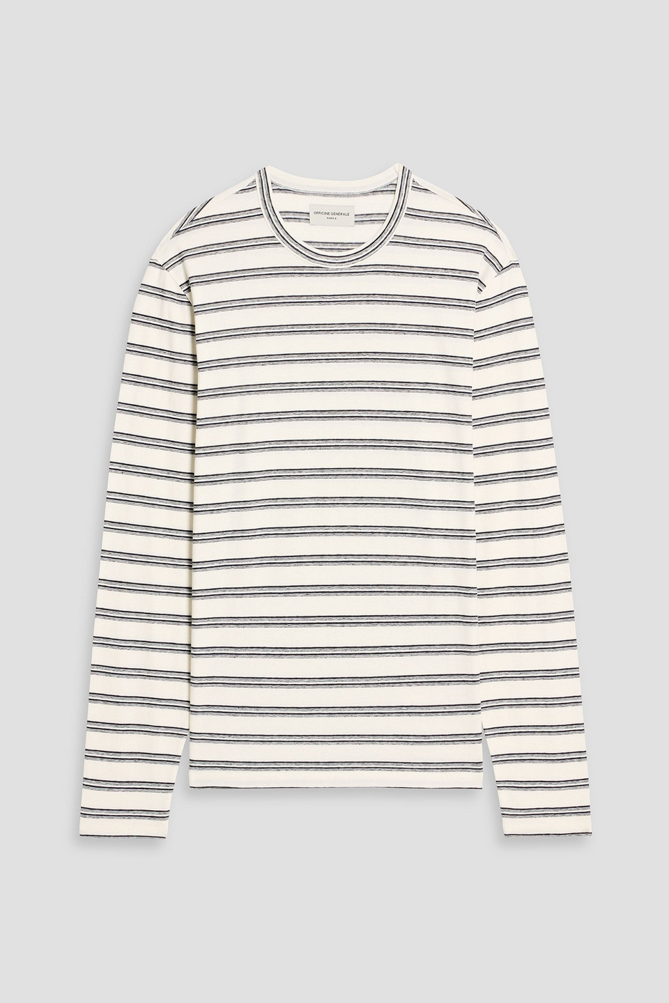 officine générale - striped cotton and linen-blend jersey t-shirt - white - xl