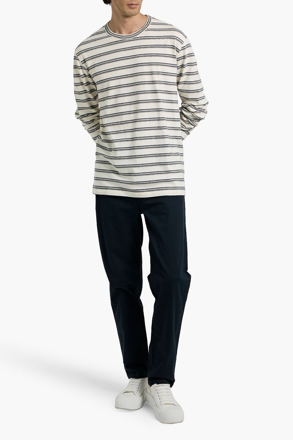 OFFICINE GÉNÉRALE Striped cotton and linen-blend jersey T-shirt