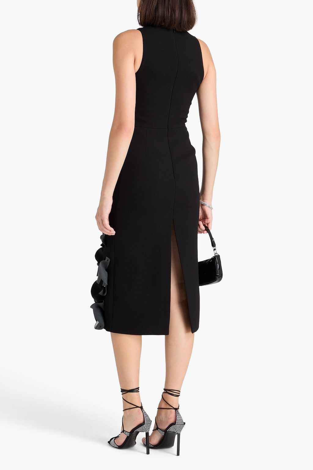 DAVID KOMA فستان متوسط الطول من الكريب الصوفي مُزيّن بزخارف الأزهار