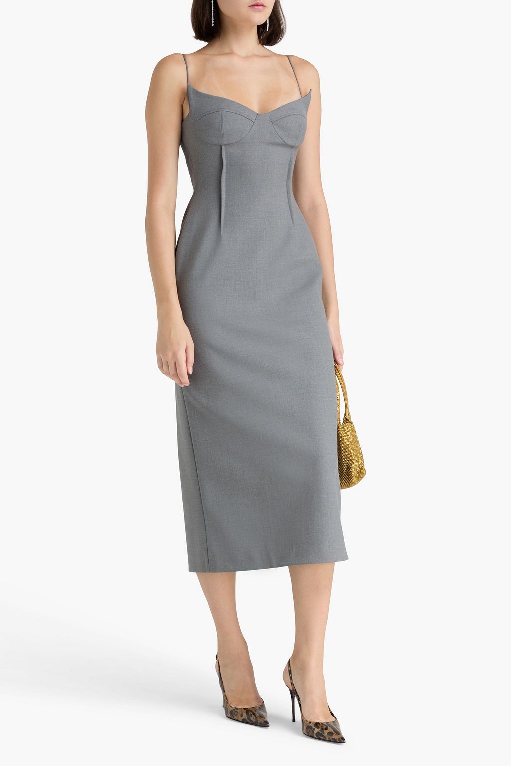 DAVID KOMA فستان متوسط الطول من التويل المصنوع من مزيج الصوف بثنيات رفيعة