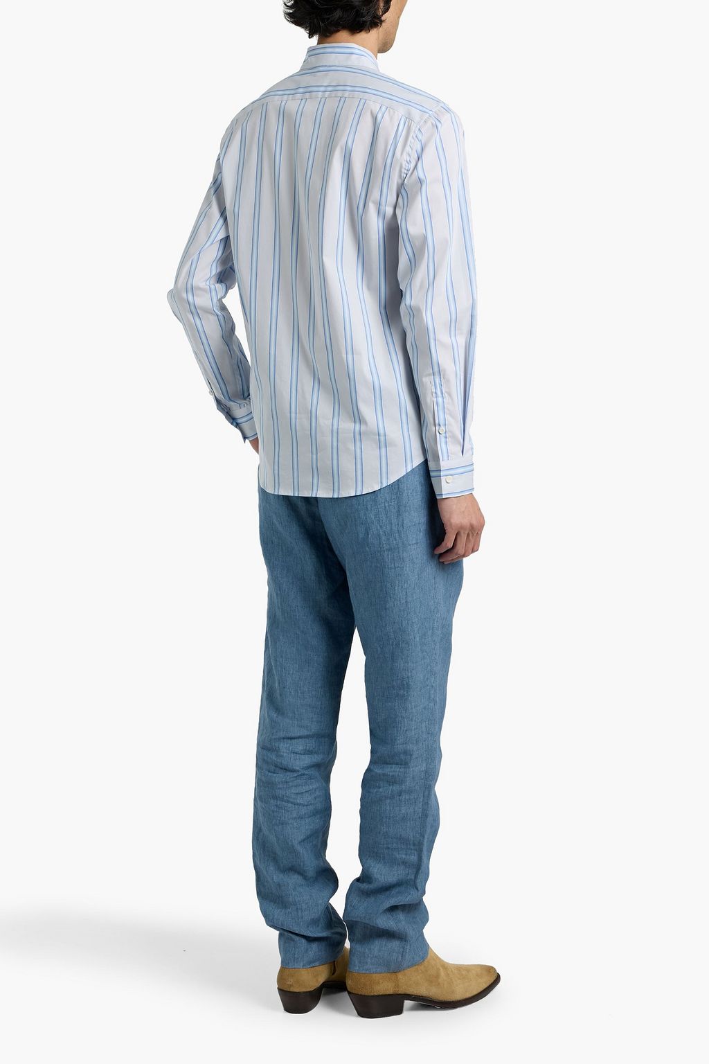 SANDRO Striped cotton-blend poplin shirt