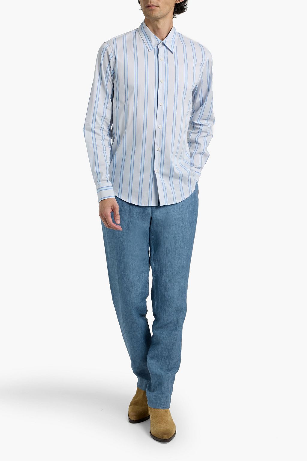 SANDRO Striped cotton-blend poplin shirt