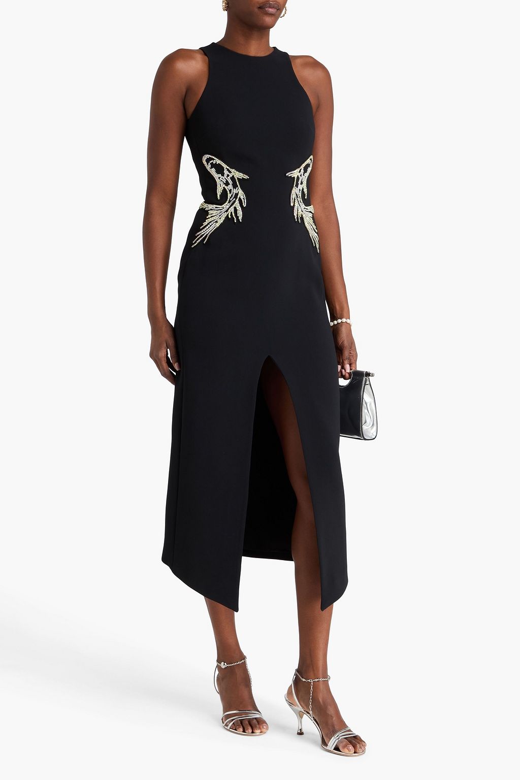 DAVID KOMA Crystal-embellished crepe midi dress