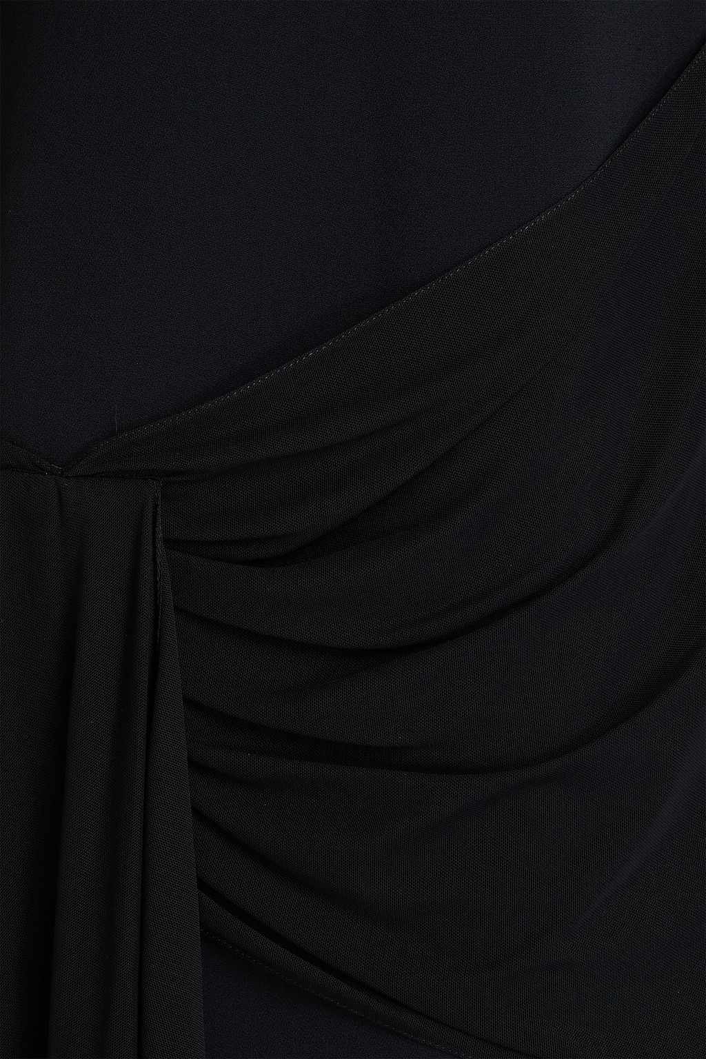 DAVID KOMA فستان قصير من الكريب بقِطع محاكة بجانب بعضها البعض من الشبك مزين بفتحات