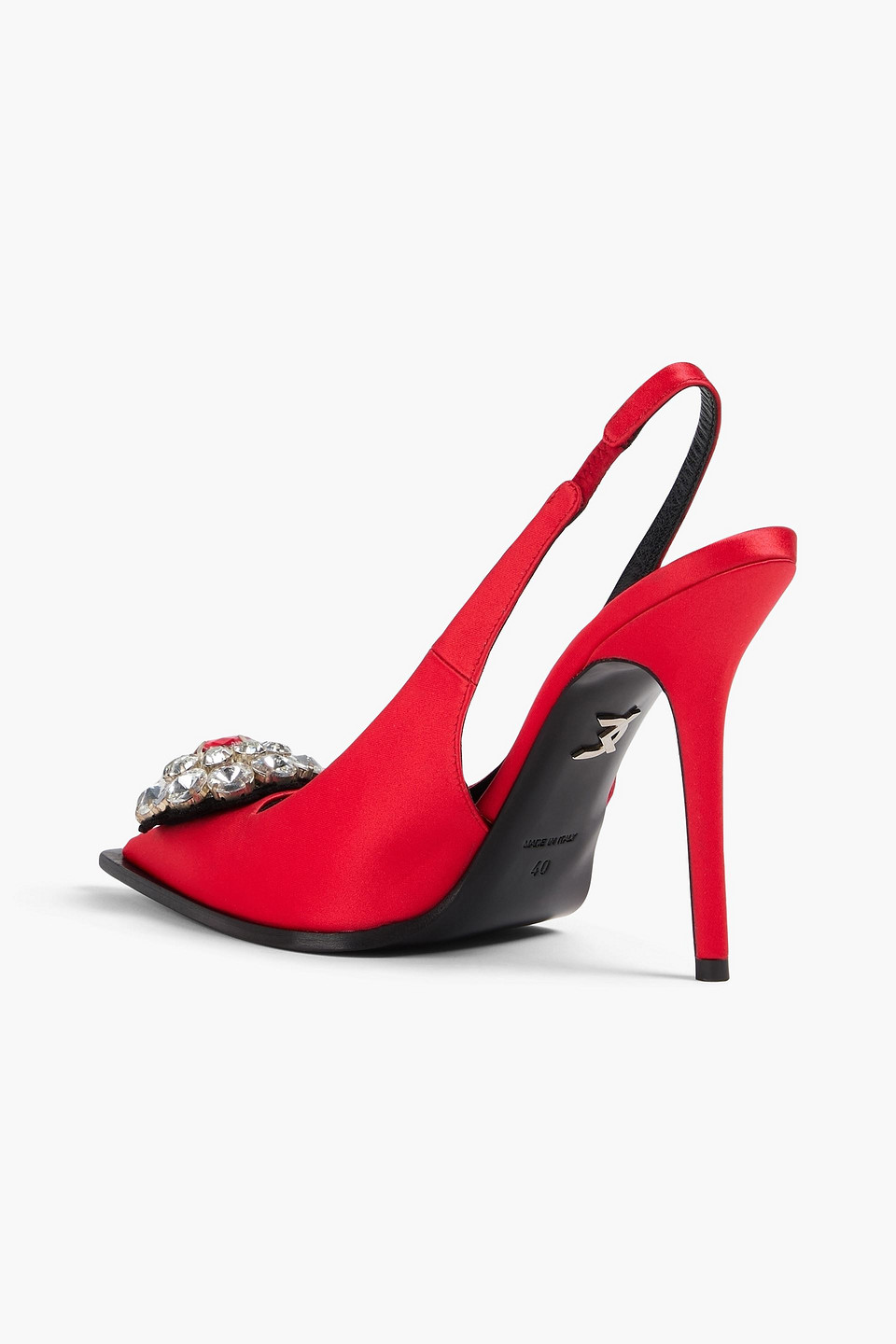  David Koma - Crystal-embellished Satin Slingback Pumps - Red - Eu 36.5 