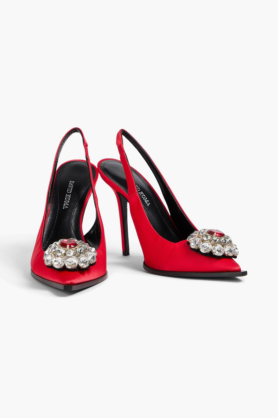  David Koma - Crystal-embellished Satin Slingback Pumps - Red - Eu 36.5 