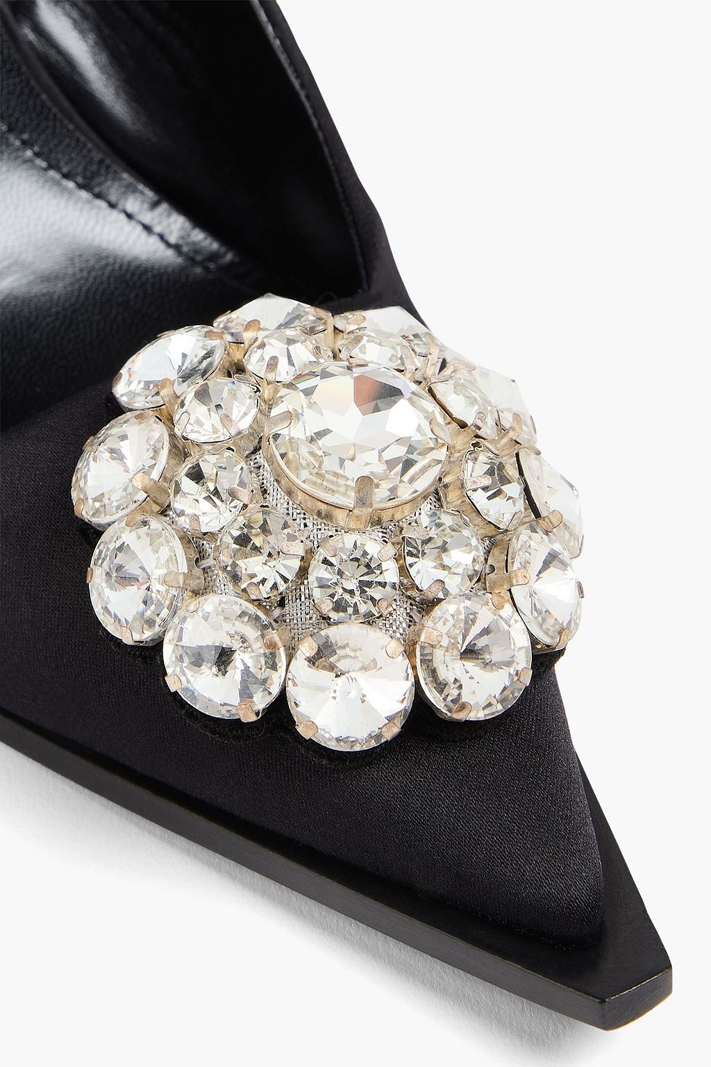 DAVID KOMA Crystal-embellished satin slingback pumps