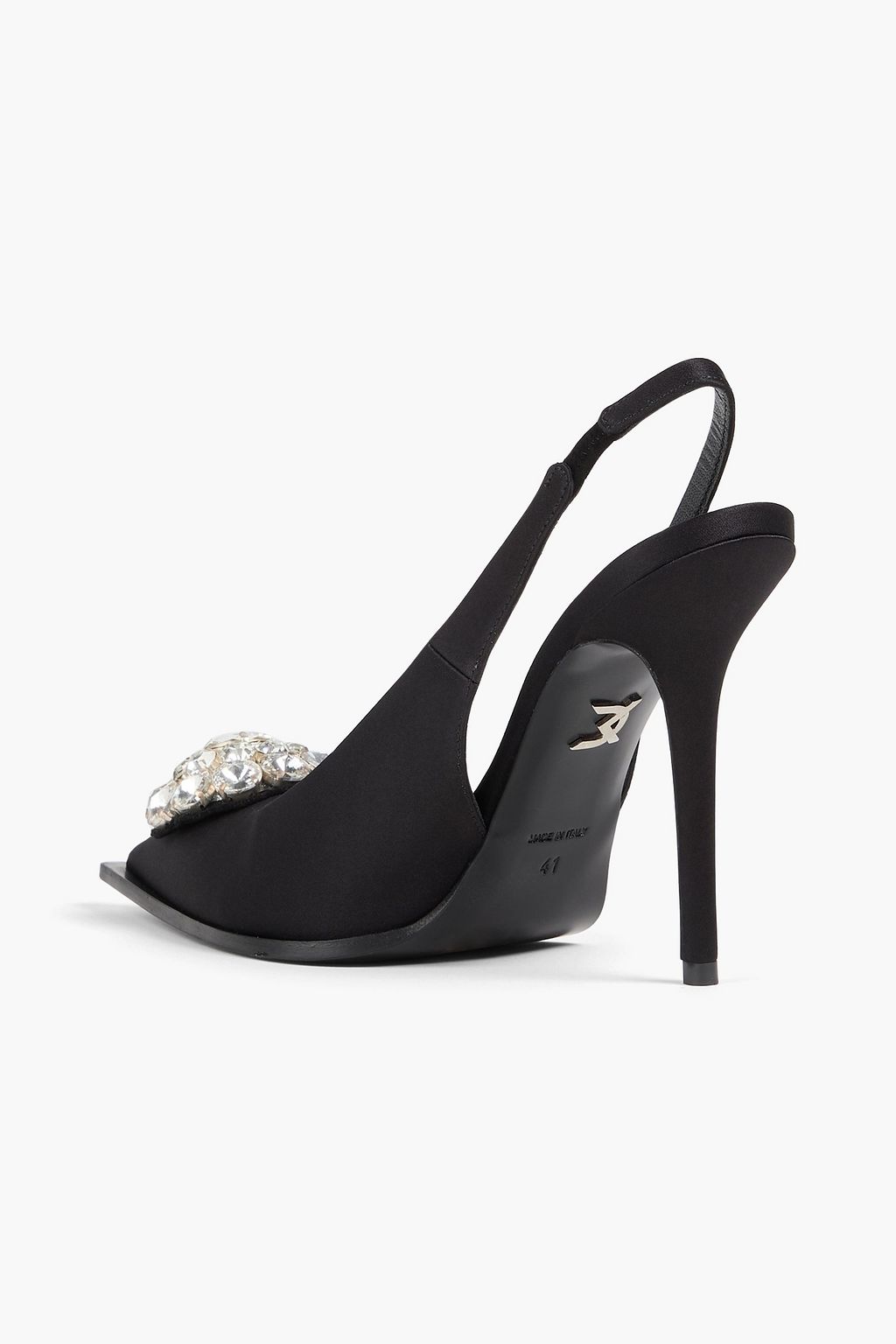 DAVID KOMA Crystal-embellished satin slingback pumps