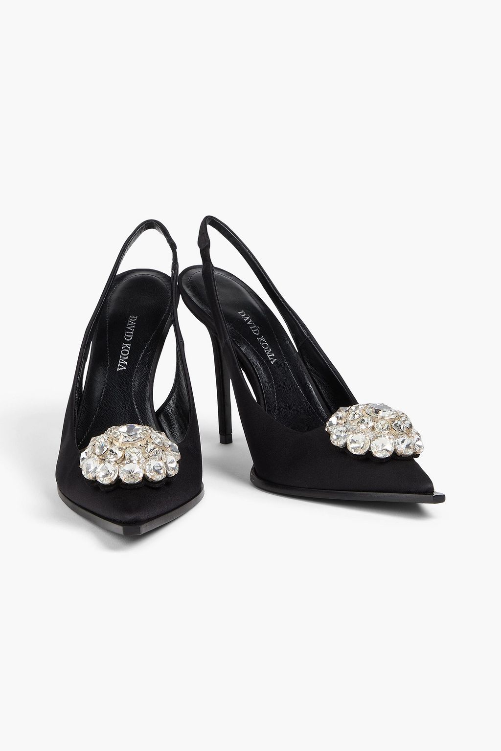 DAVID KOMA Crystal-embellished satin slingback pumps