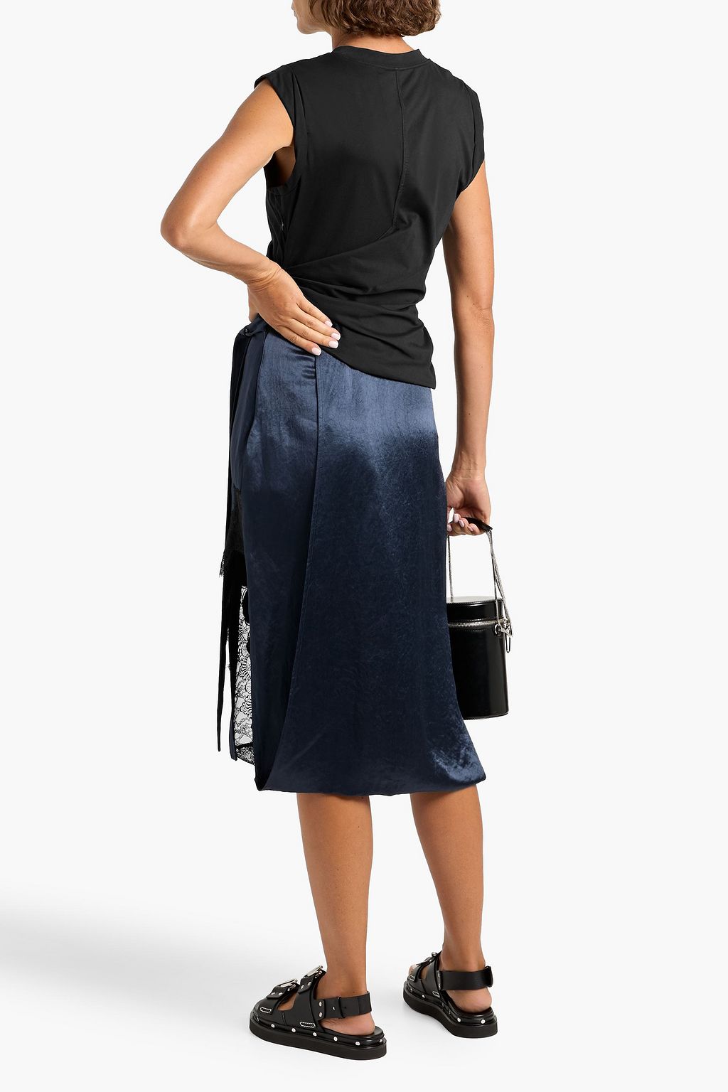 3.1 PHILLIP LIM Lace-trimmed cotton-jersey and satin midi dress