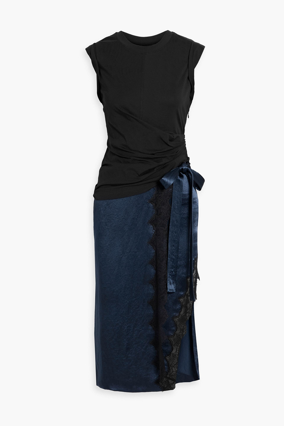 3.1 Phillip Lim Lace-trimmed Cotton-jersey And Satin Midi Dress In Black