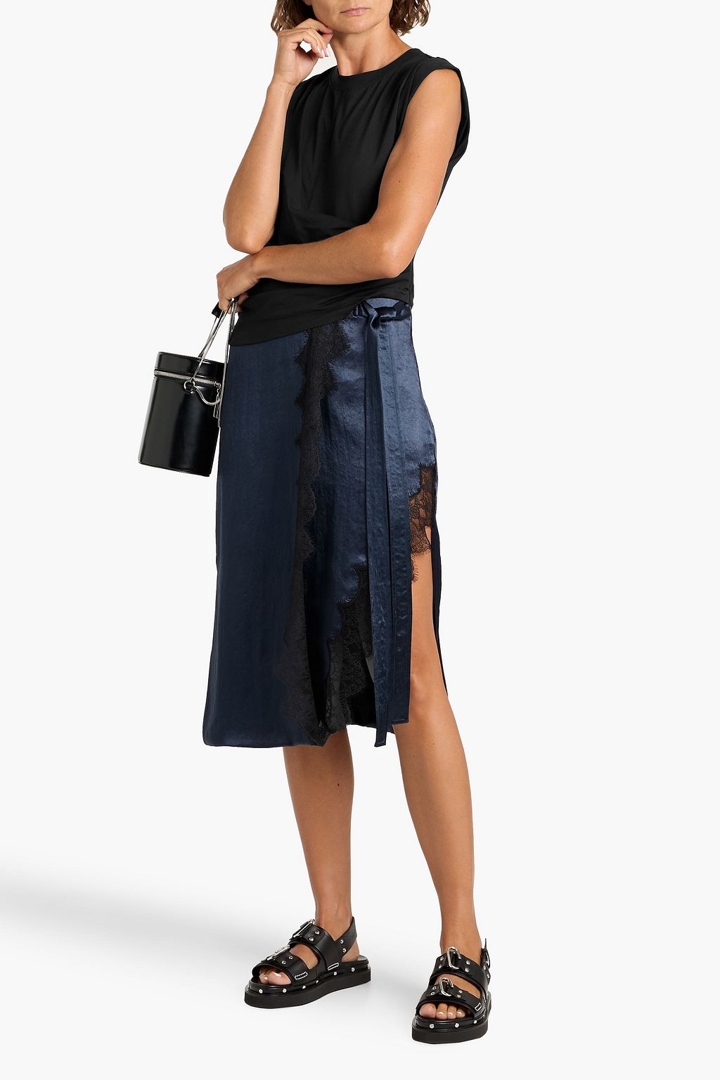 3.1 PHILLIP LIM Lace-trimmed cotton-jersey and satin midi dress