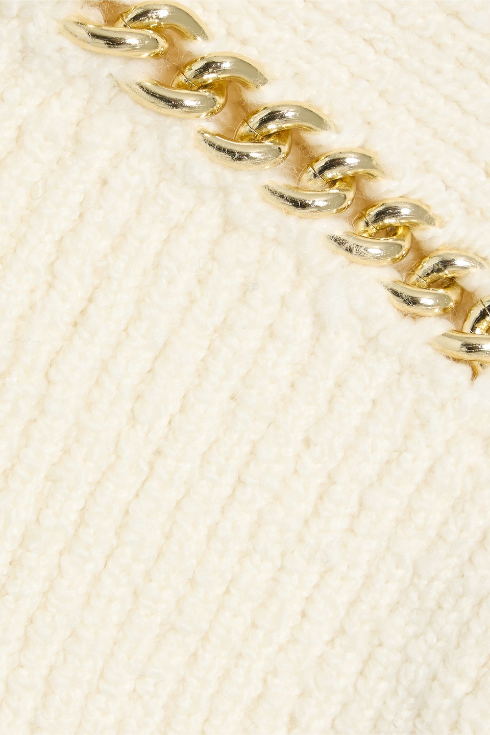 3.1 Phillip Lim Chain-trimmed Ribbed Wool-blend Turtleneck Sweater In White