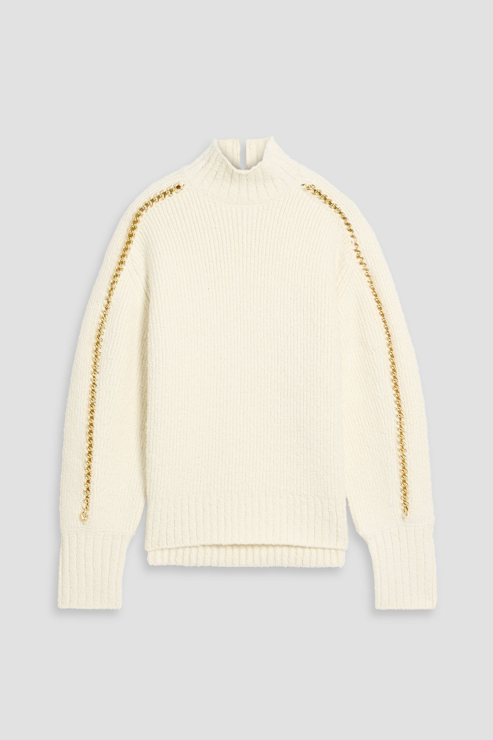 3.1 Phillip Lim Chain-trimmed Ribbed Wool-blend Turtleneck Sweater In White