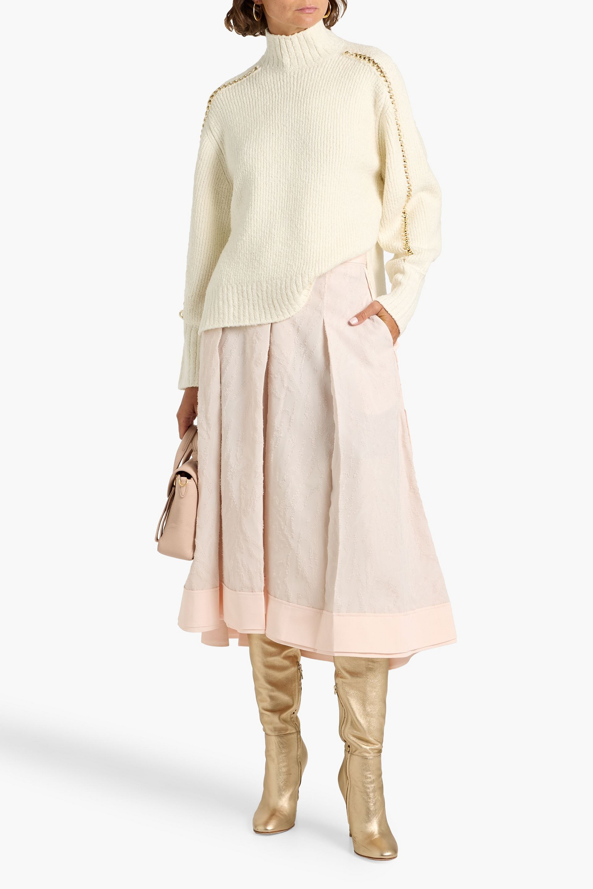 3.1 Phillip Lim Chain-trimmed ribbed wool-blend turtleneck sweater