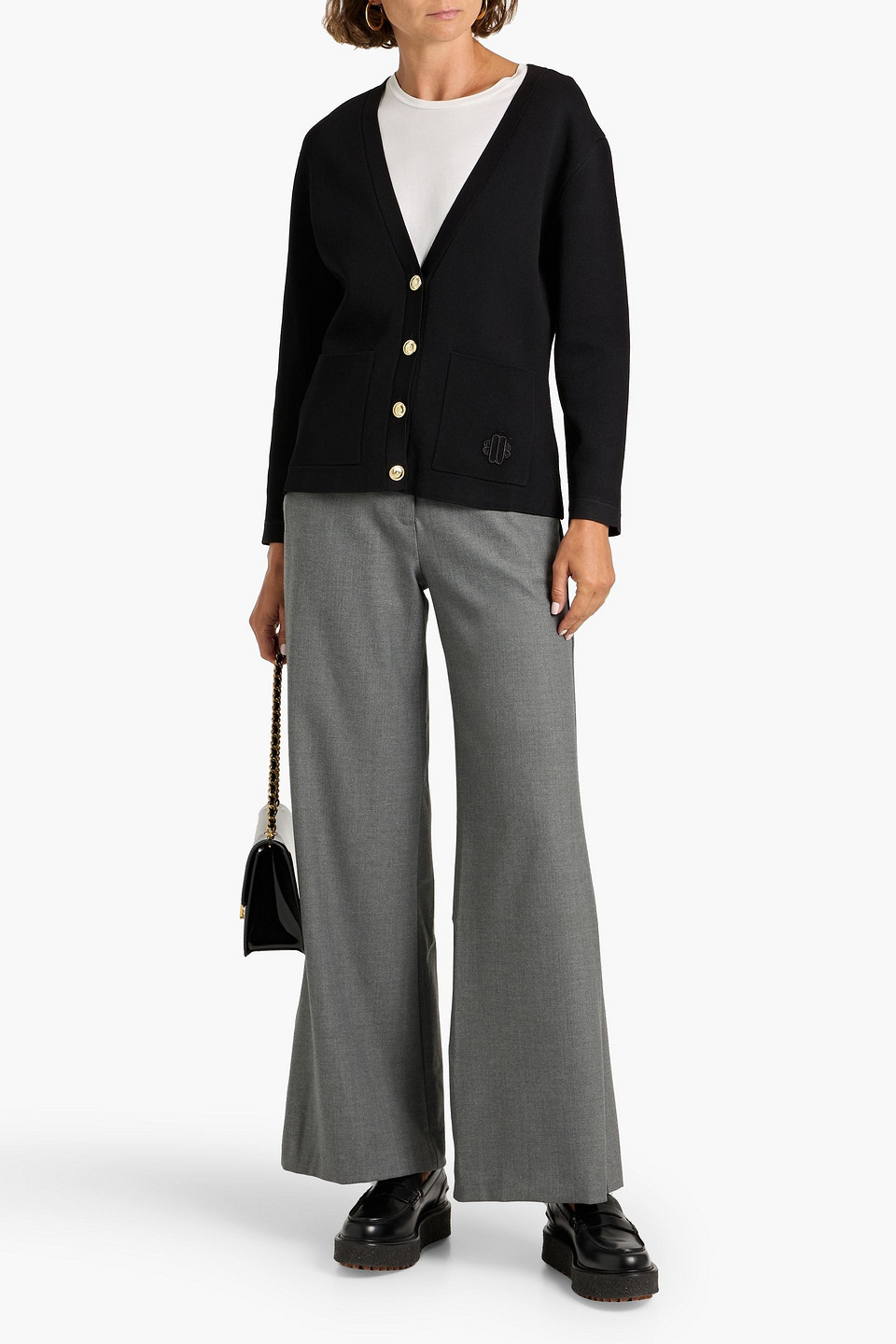 Maje Twill Wide-leg Pants In Gray
