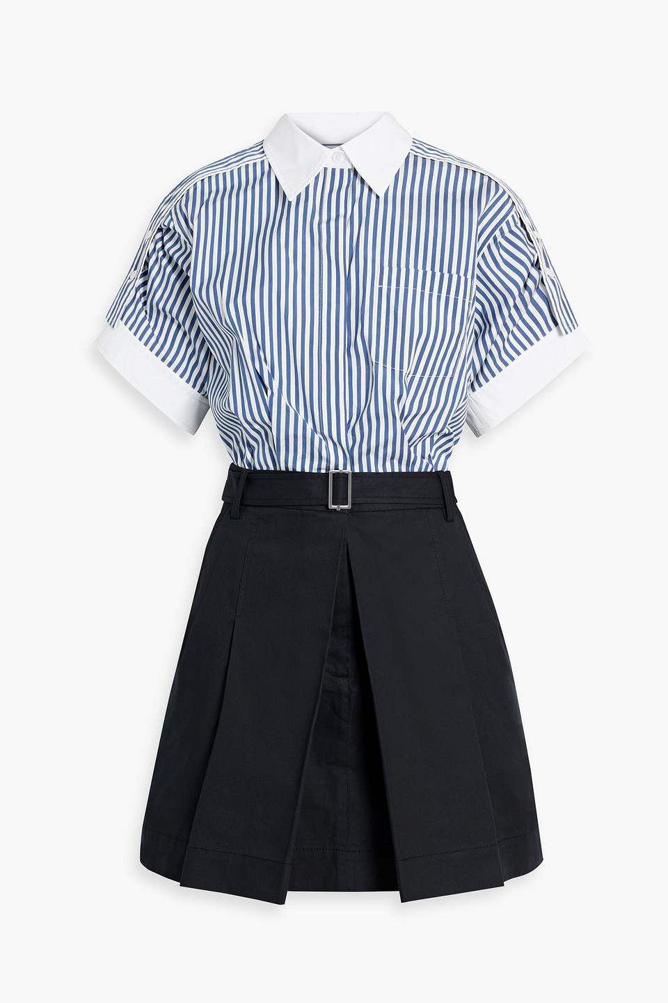3.1 phillip lim - oxford-paneled striped cotton and silk-blend mini shirt dress - blue - us 0