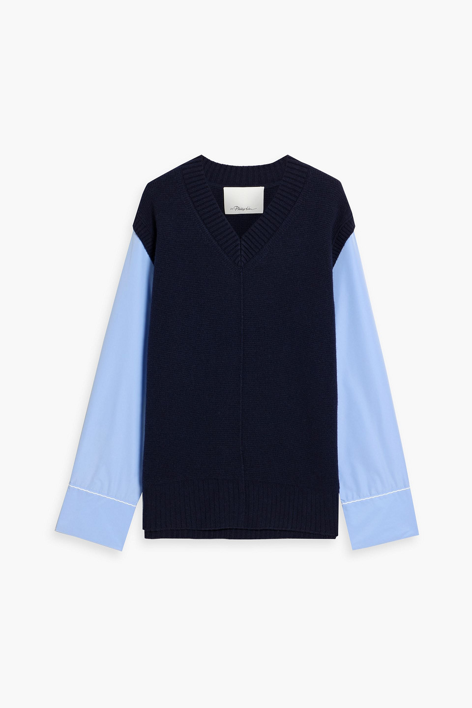3.1 Phillip Lim Poplin-paneled Knitted Sweater In Blue
