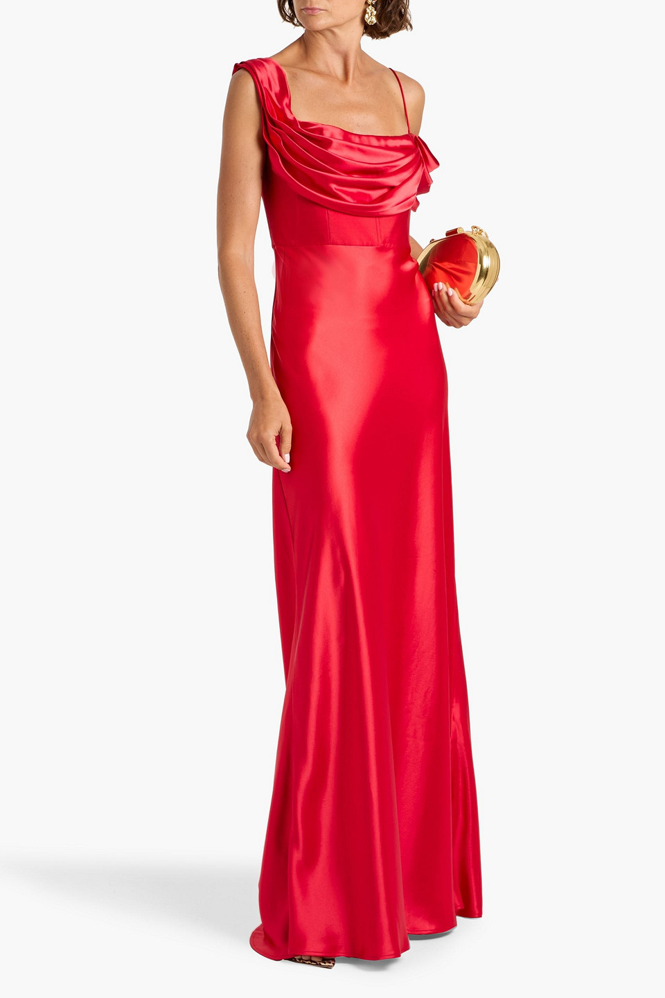 Rachel Gilbert Sawyer Draped Satin Gown In Red