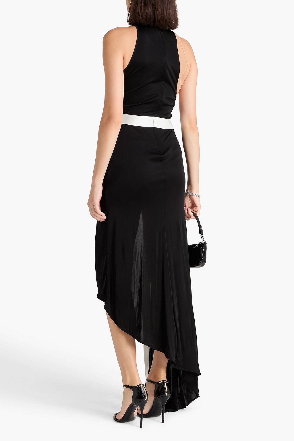 DAVID KOMA Asymmetric tulle-paneled jersey gown