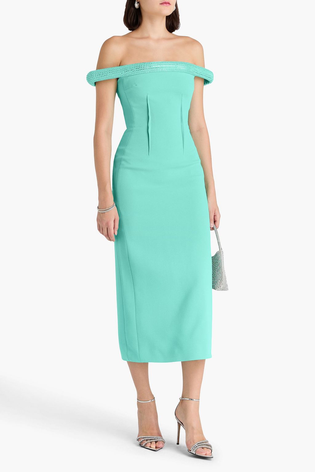 DAVID KOMA Off-the-shoulder crystal-embellished crepe midi dress | THE  OUTNET
