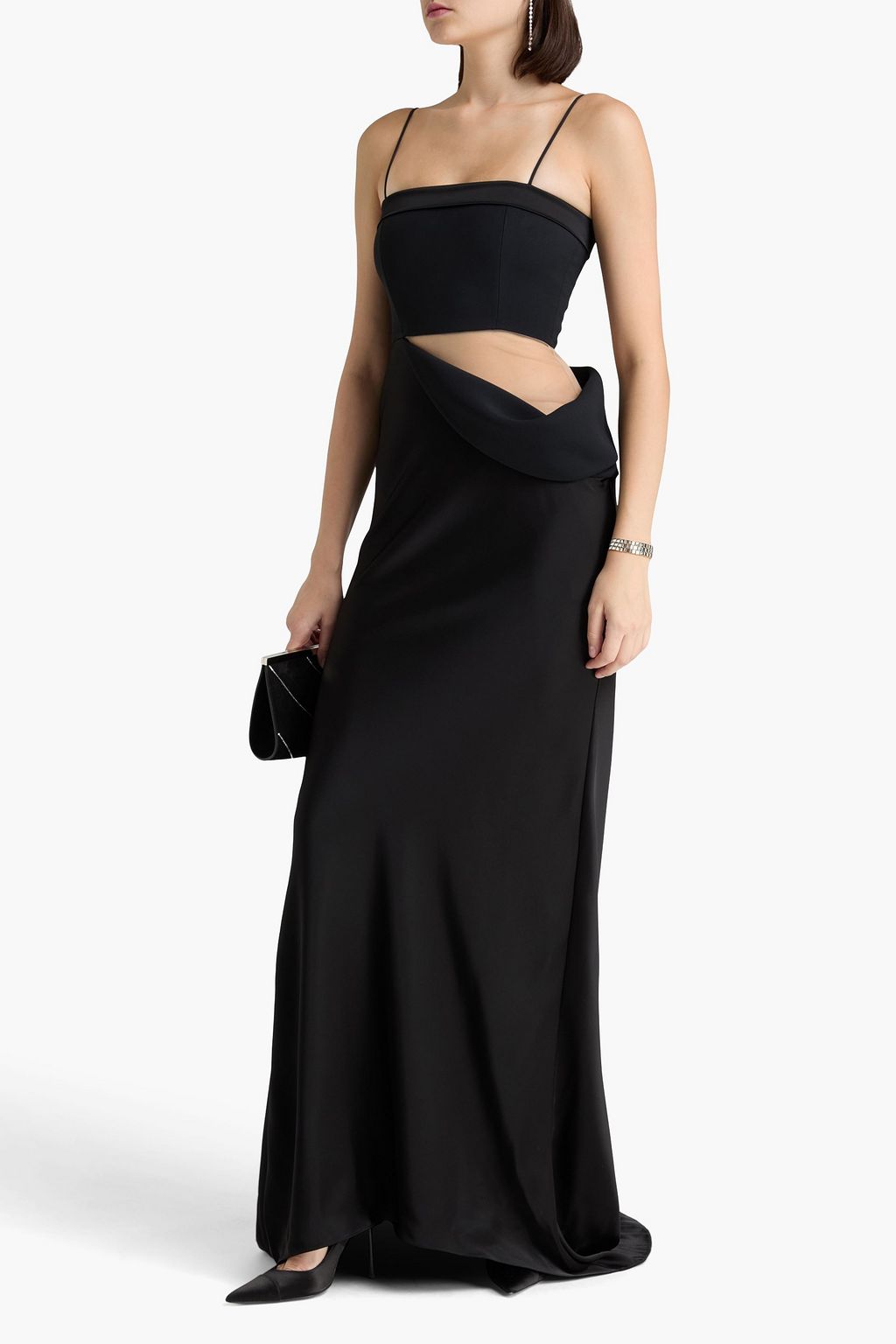 DAVID KOMA Tulle-paneled satin gown
