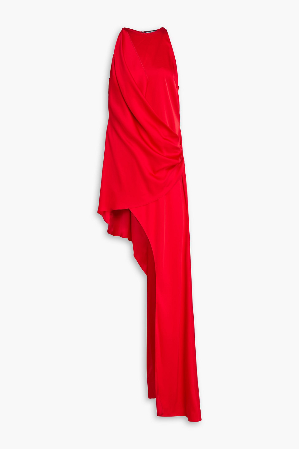 David Koma Draped Wrap-effect Satin Maxi Dress In Red