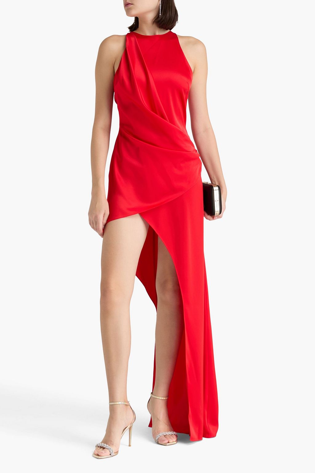 DAVID KOMA Asymmetric wrap-effect satin maxi dress