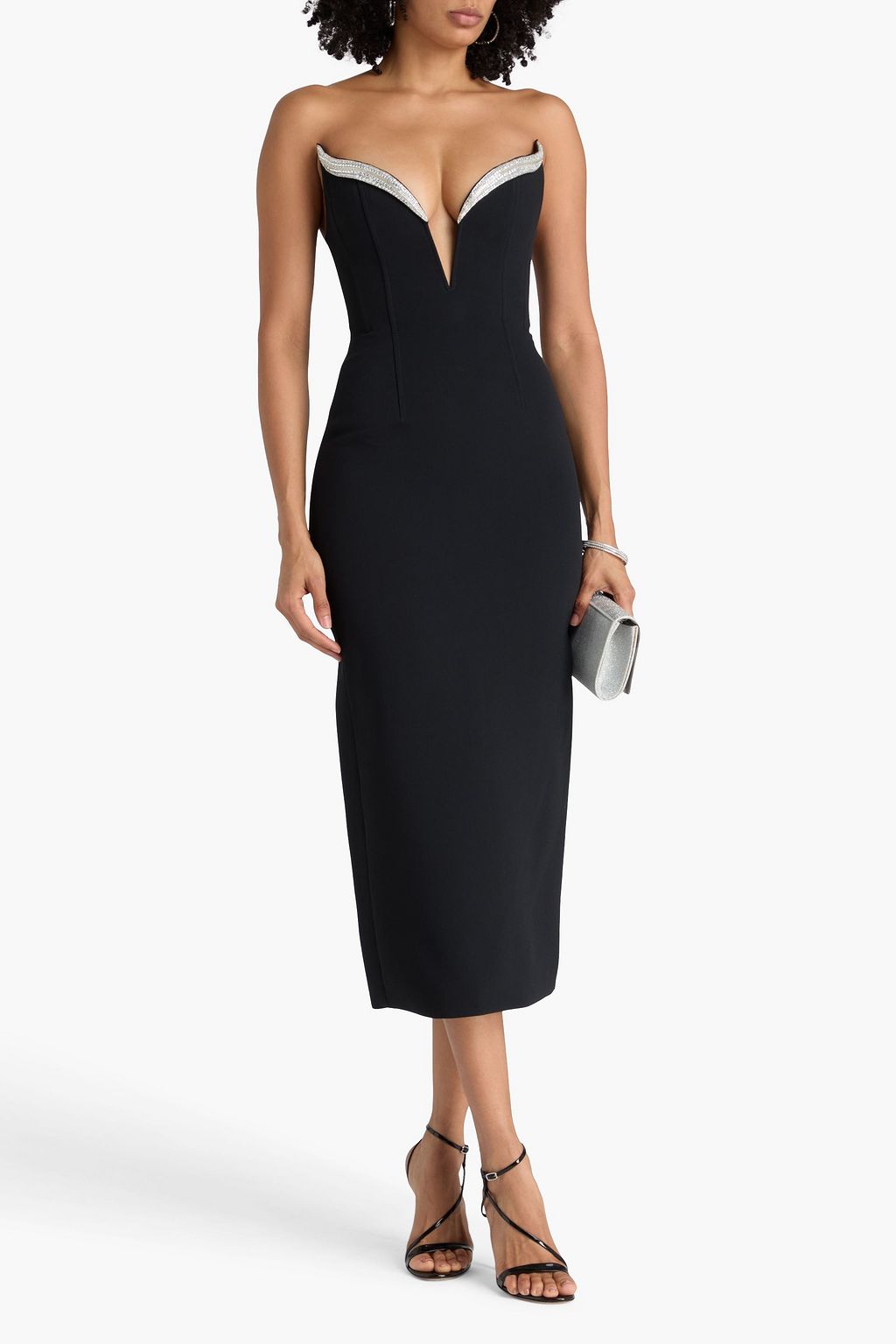 DAVID KOMA Strapless crystal-embellished crepe midi dress
