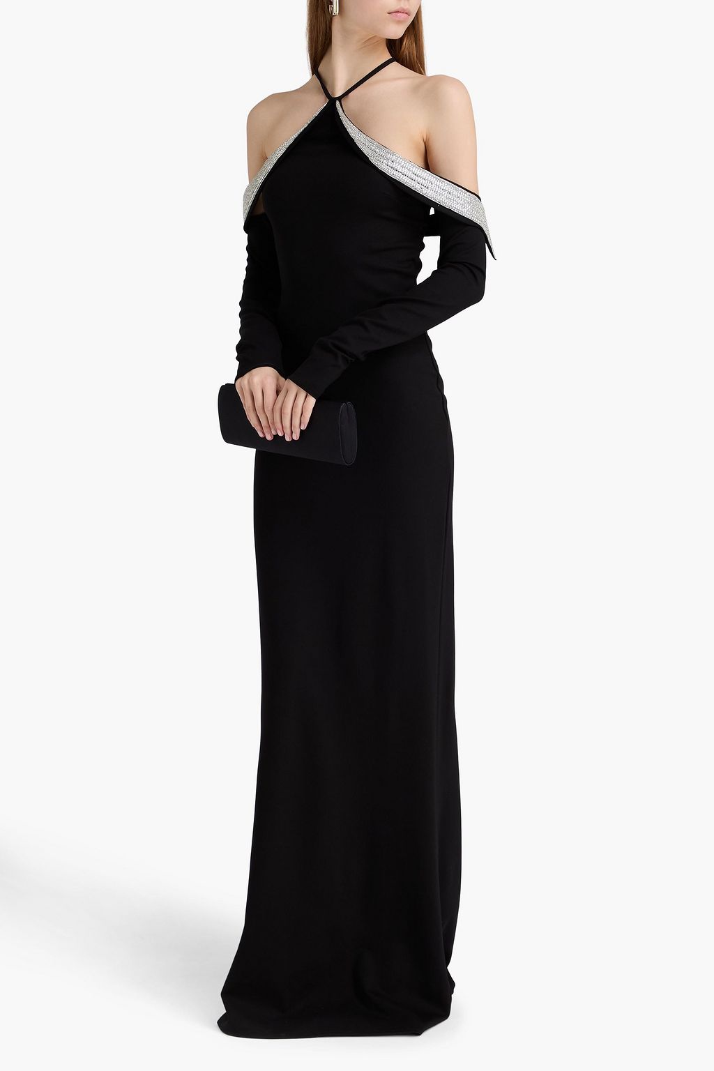 DAVID KOMA Embellished jersey halterneck gown