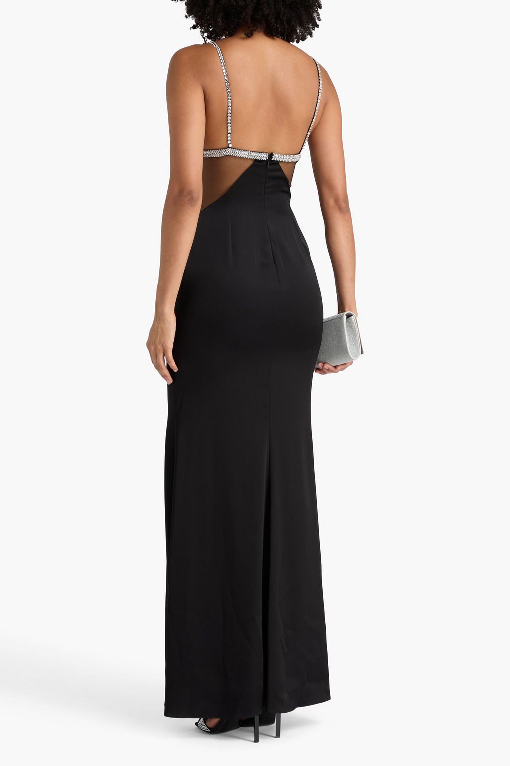 DAVID KOMA Crystal-embellished tulle-paneled satin gown
