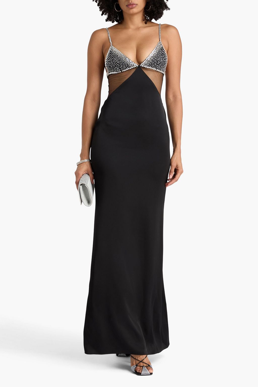 DAVID KOMA Crystal-embellished tulle-paneled satin gown