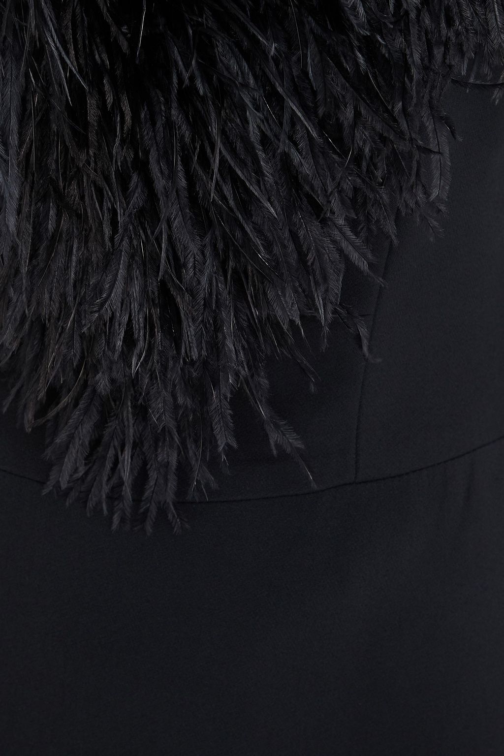 DAVID KOMA Schulterfreies Midikleid aus Cady mit Federverzierung