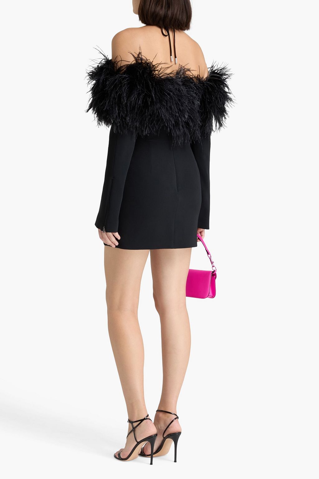 DAVID KOMA Off-the-shoulder feather-embellished cady mini dress