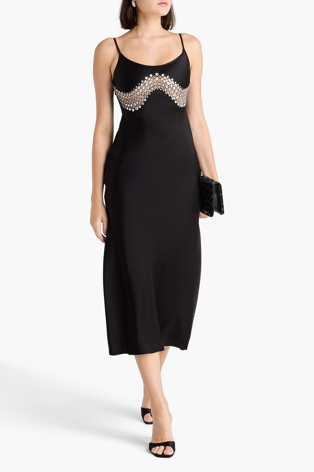 DAVID KOMA Crystal-embellished satin midi slip dress