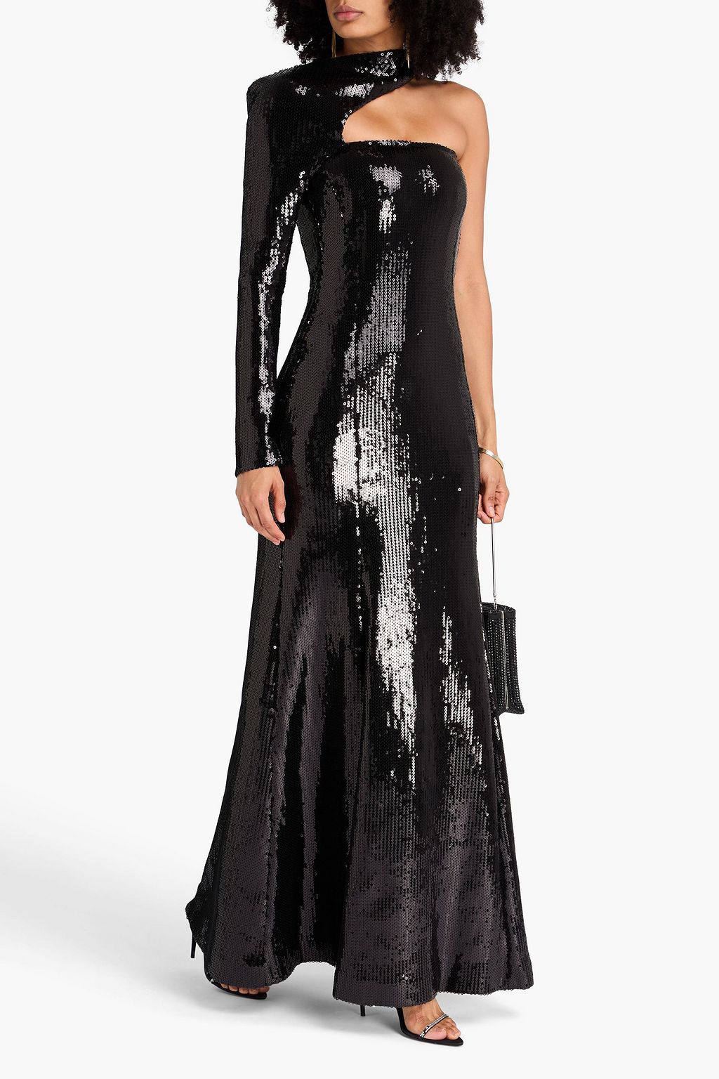 DAVID KOMA One-sleeve sequined tulle gown