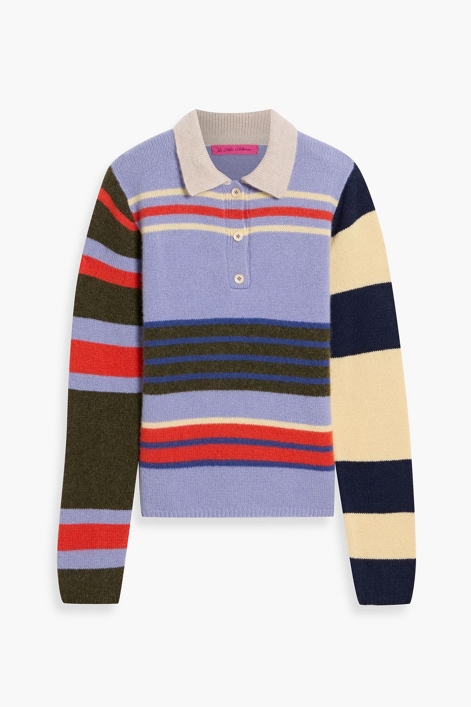 The Elder Statesman Chaos Striped Cashmere Polo Sweater In Multi