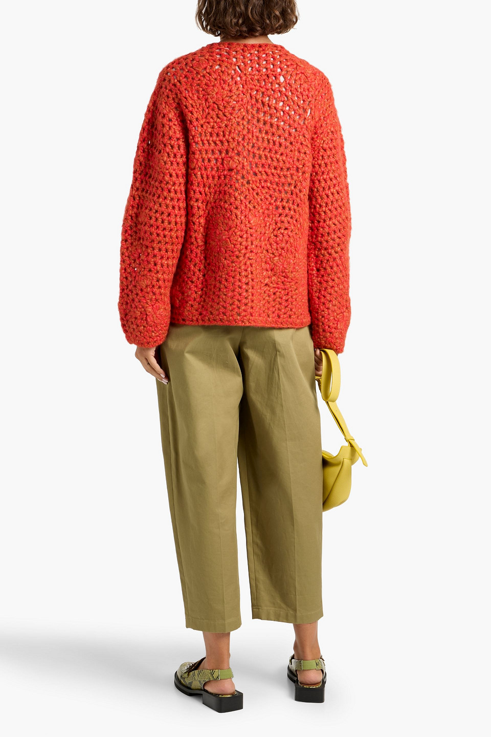 The Elder Statesman Crocheted Alpaca-blend Cardigan In Orange