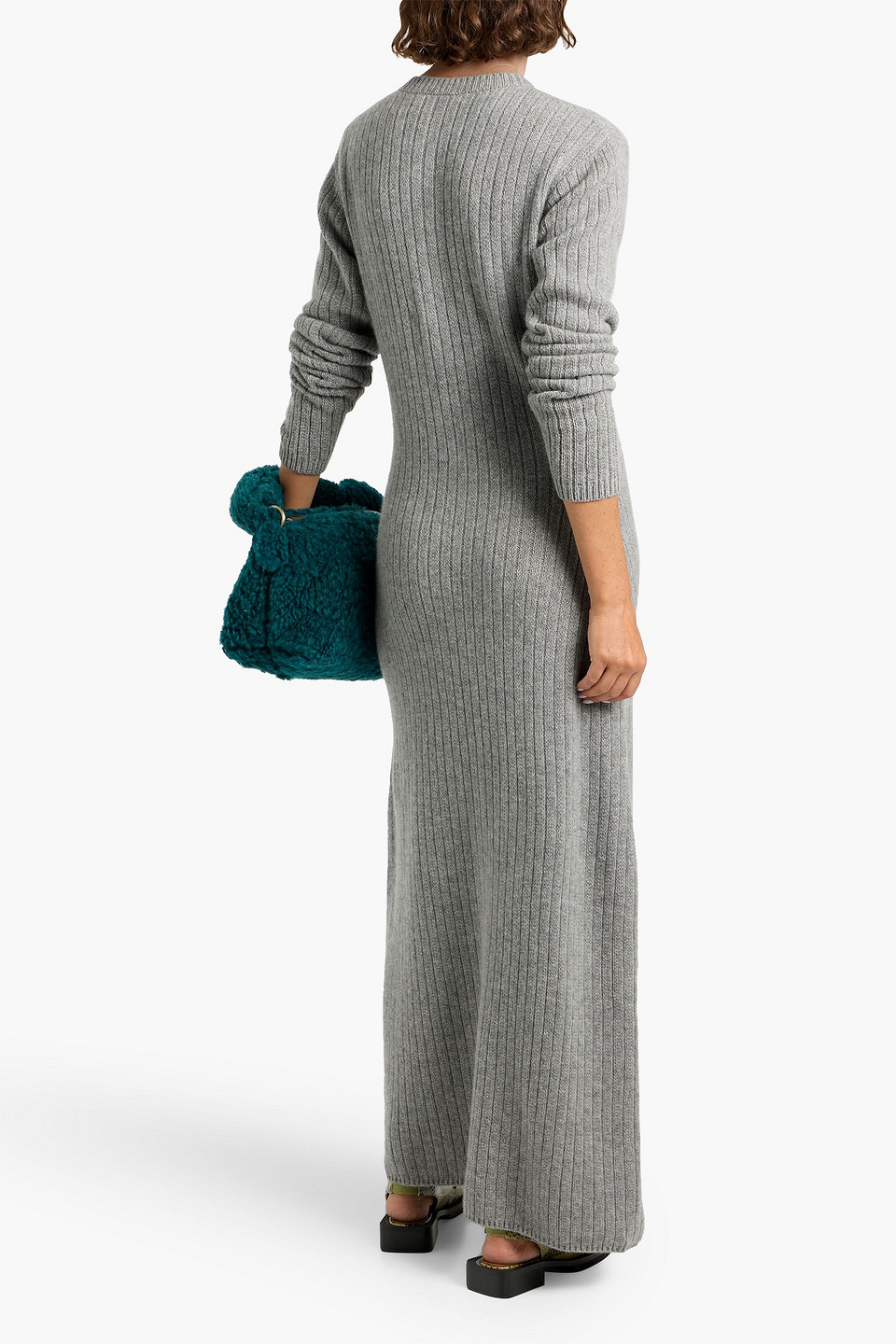 The Elder Statesman Bungalow Ribbed Cashmere Maxi Dress In Gray