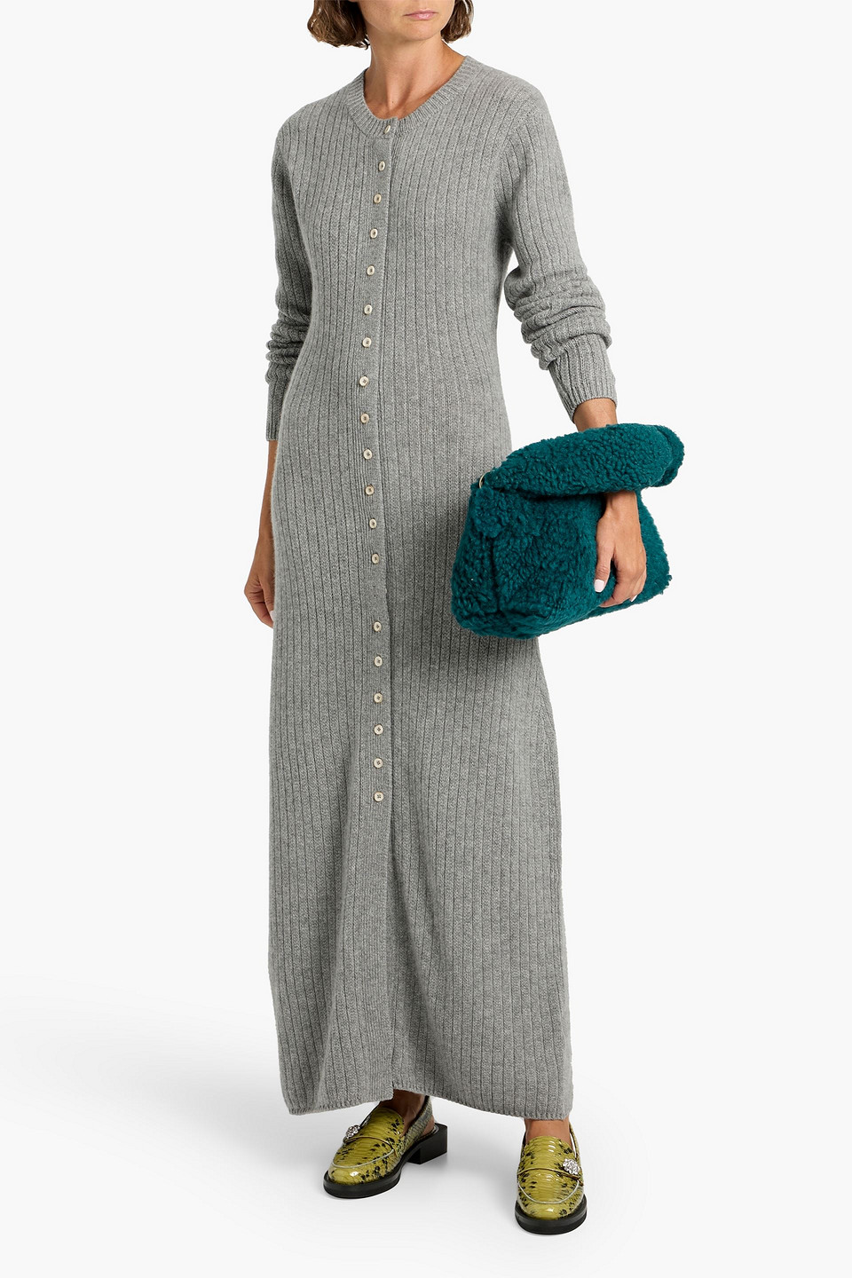 The Elder Statesman Bungalow Ribbed Cashmere Maxi Dress In Gray