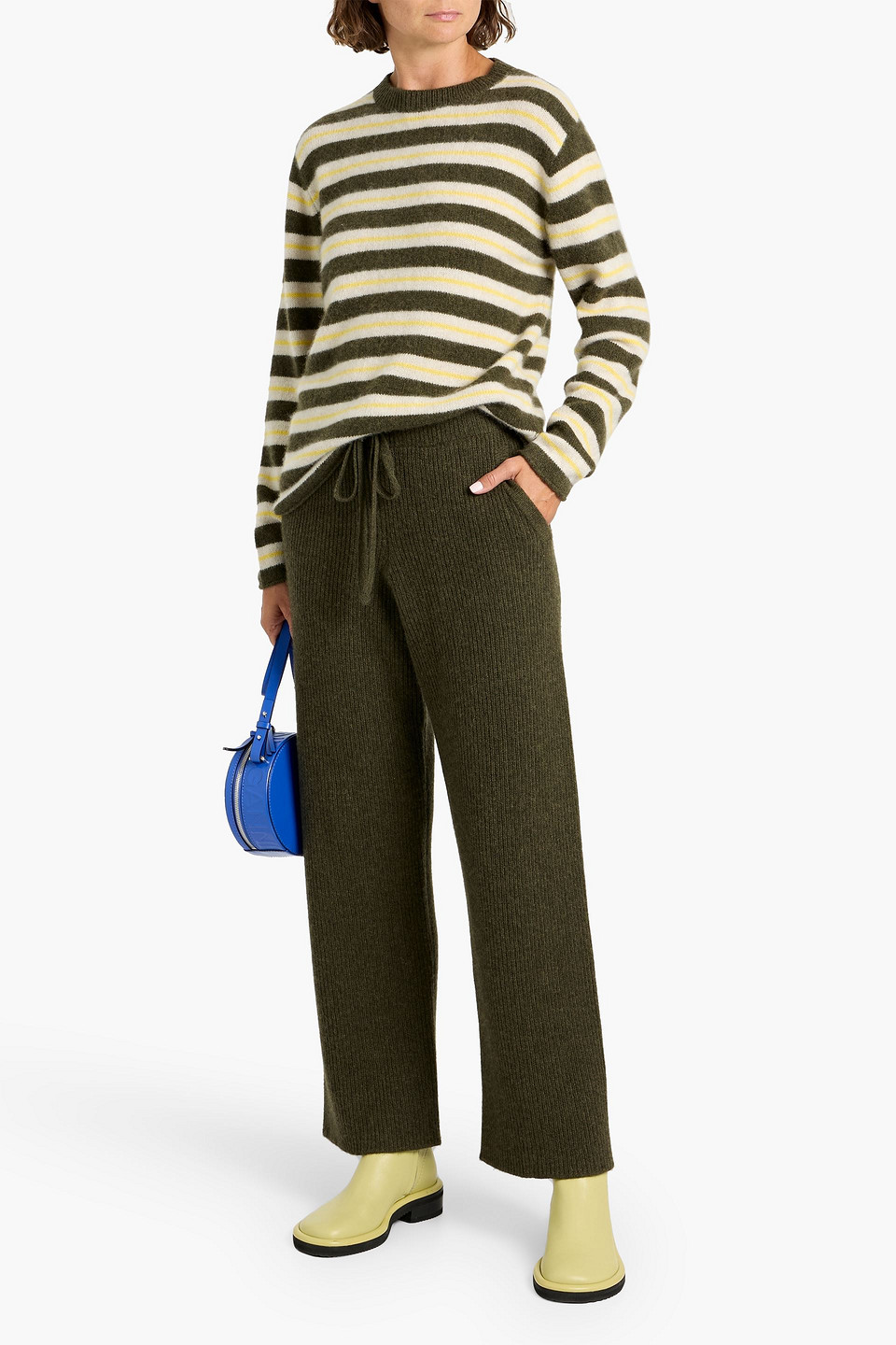 The Elder Statesman Ribbed Cashmere Track Pants In Green