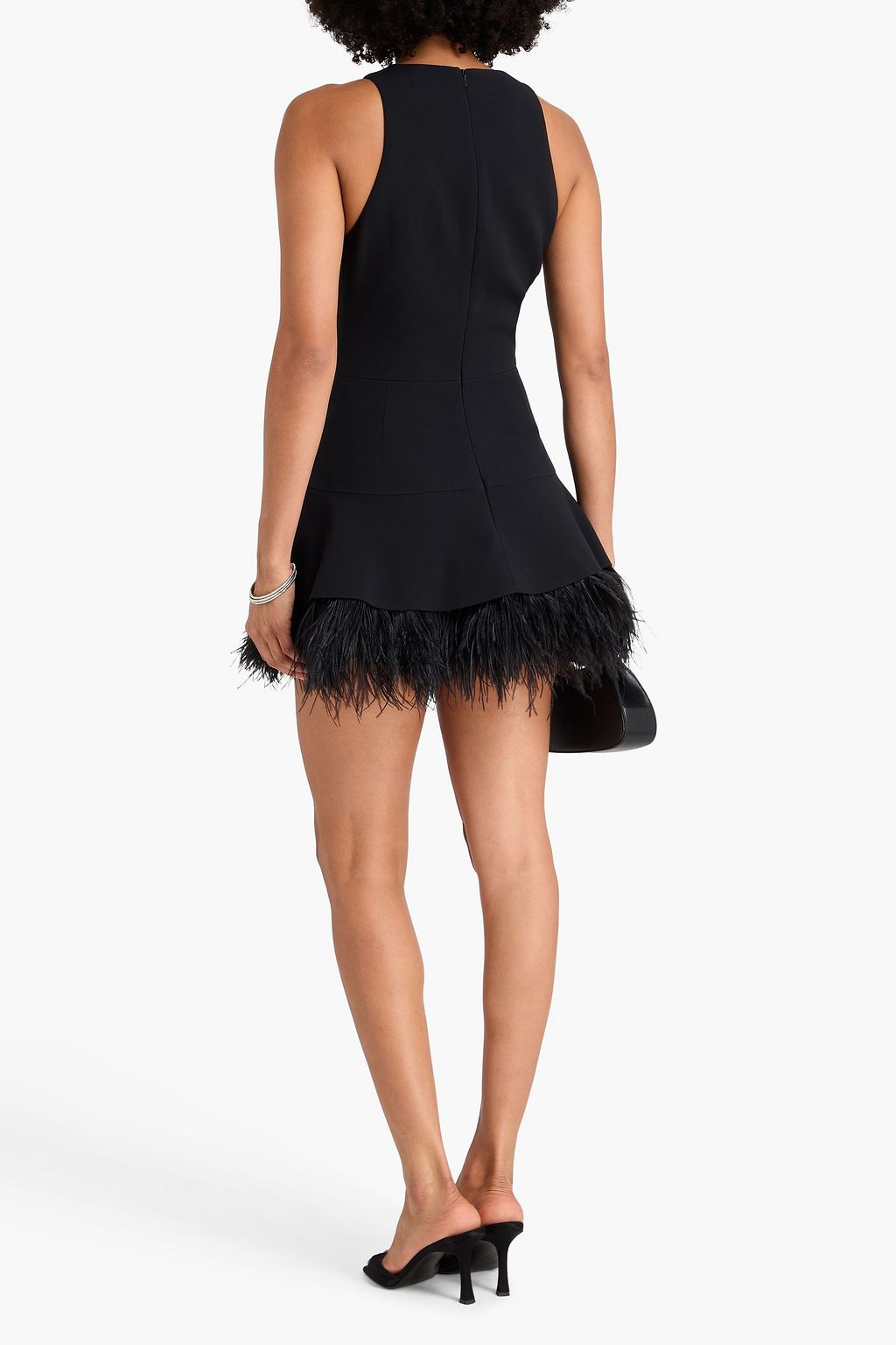 DAVID KOMA Feather-embellished cady mini dress