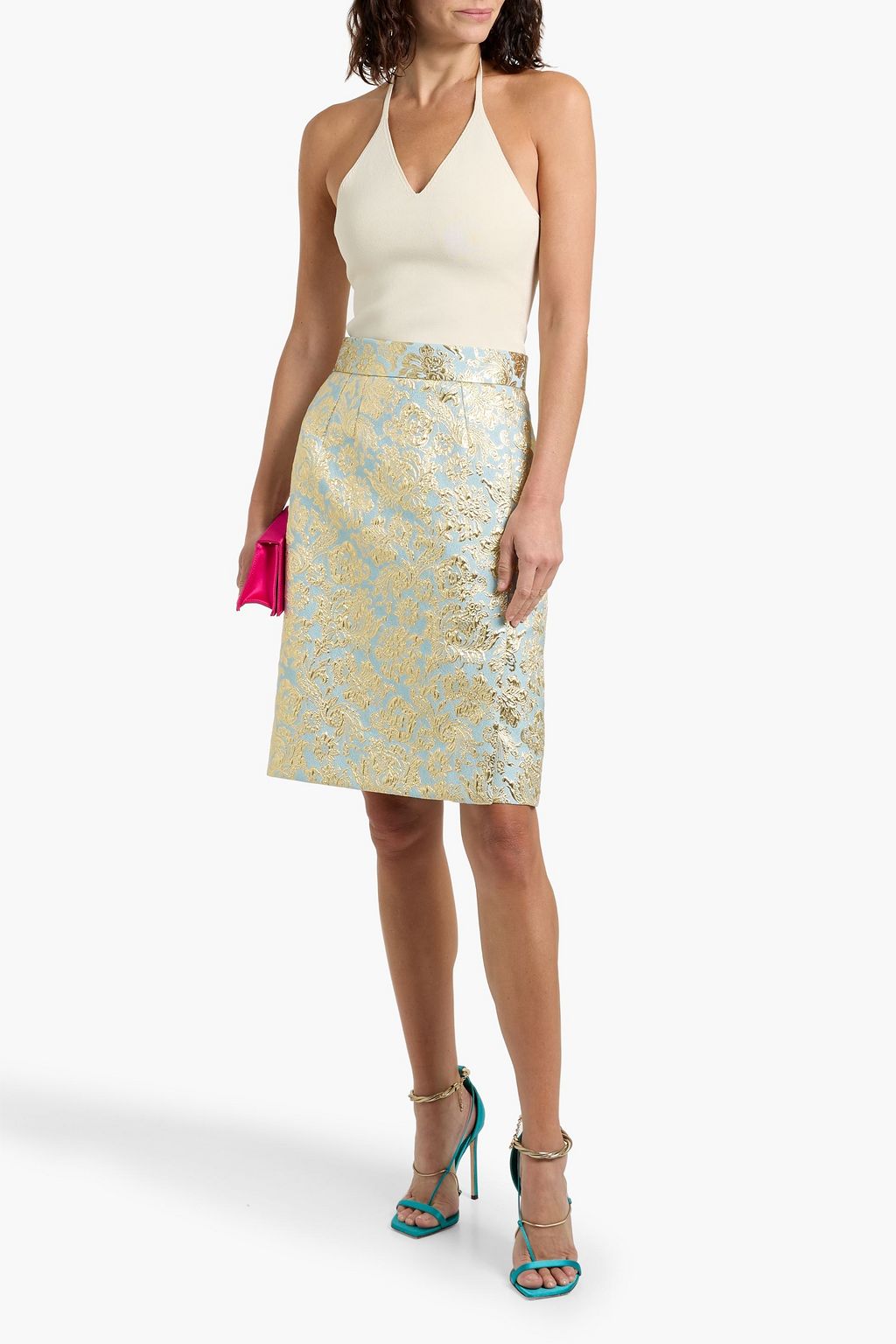 DOLCE&GABBANA Wrap-effect metallic brocade skirt