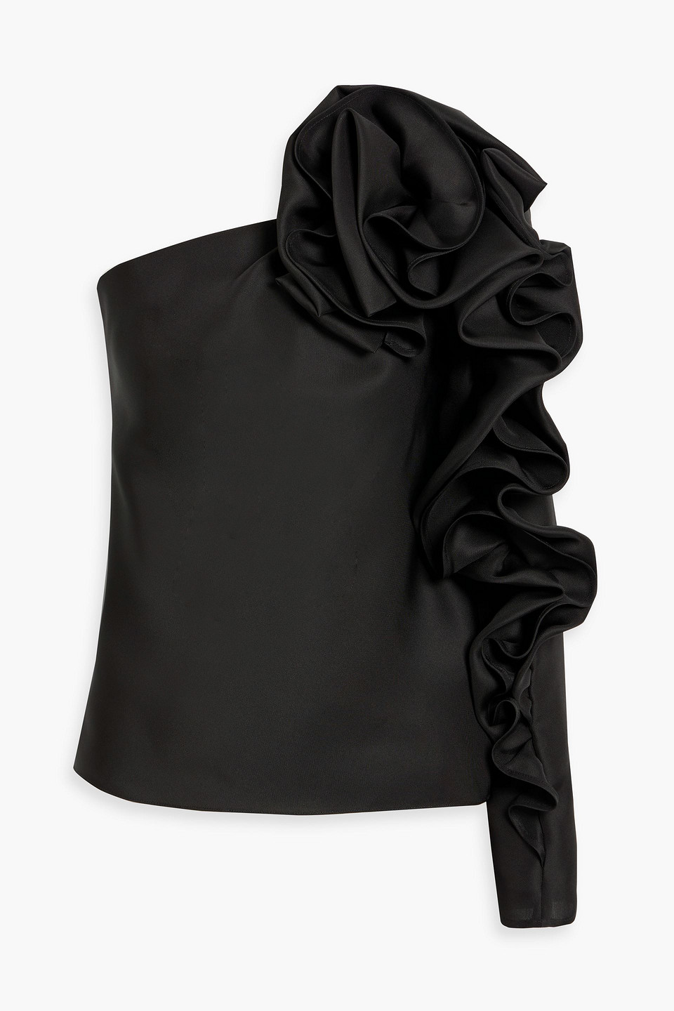 carolina herrera - one-sleeve floral-appliquéd silk top - black - us 0