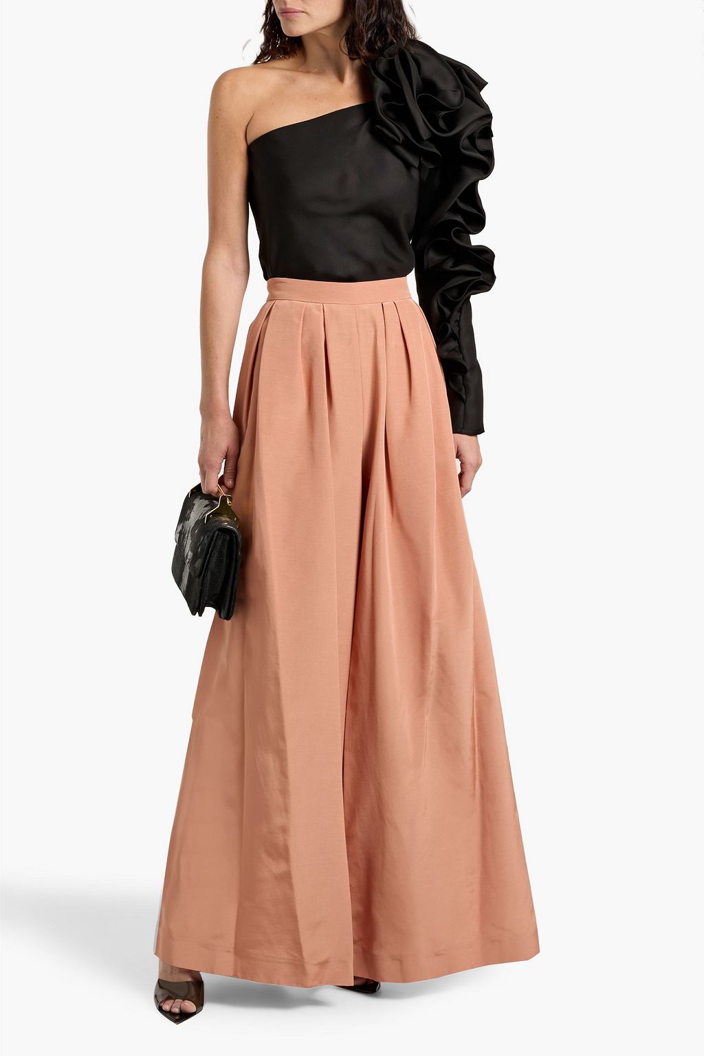 CAROLINA HERRERA One-sleeve floral-appliquéd silk top