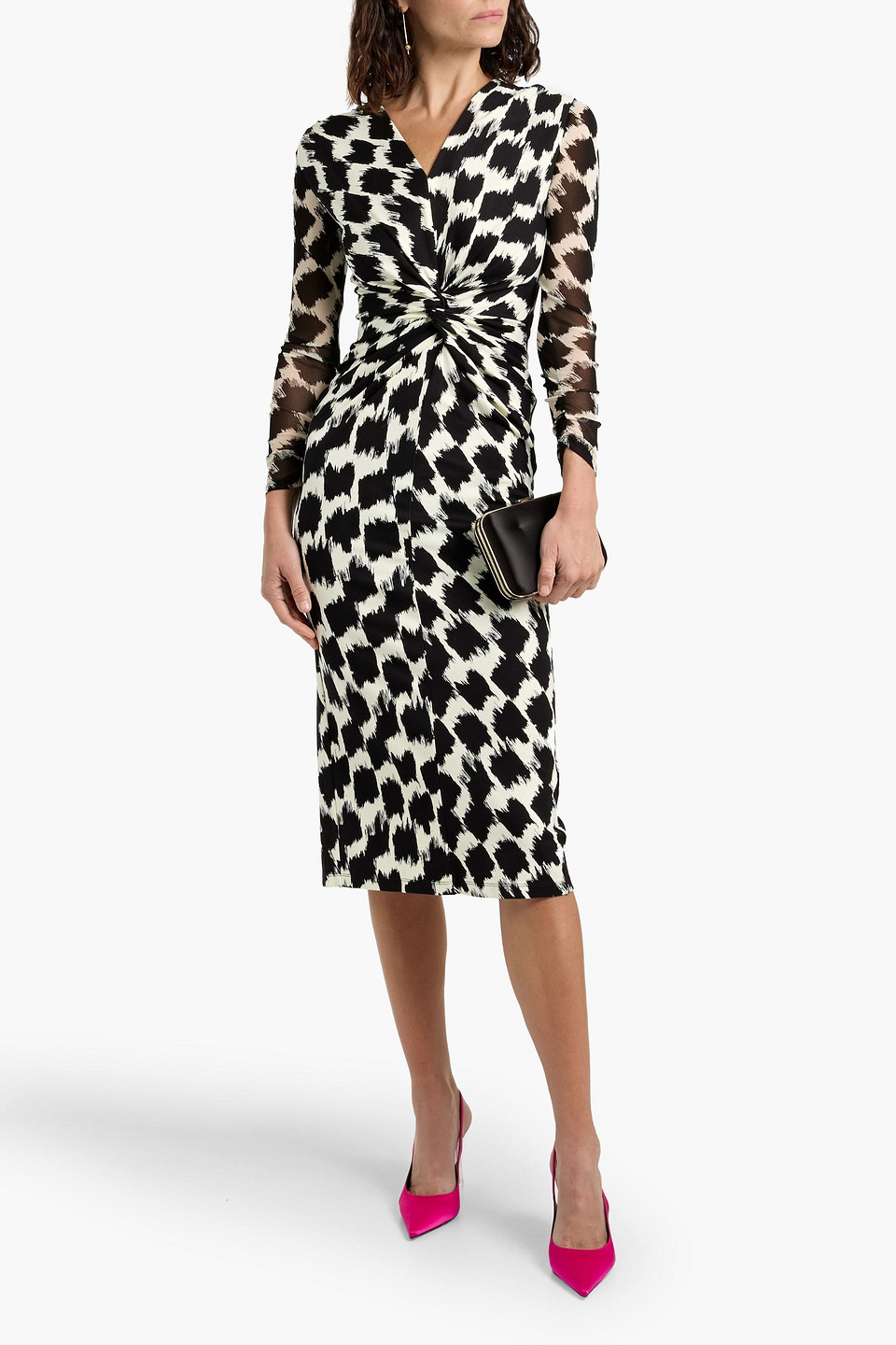 Diane Von Furstenberg Libra Twisted Printed Stretch-jersey Midi Dress In Black